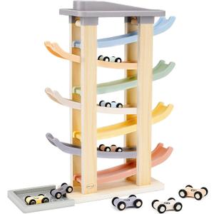 Joyreal Montessori Toddler Toys for 1 2 3 Year Old - 7 Level Wooden Car Ramp Racer Toys with 8 Mini Cars & 2 Garages - Christmas Birthday Gifts for 2 Year Old Boys and Girls