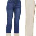 AMRSPENG Women's Fleece Lined Jeans Women Straight Leg Jeans Winter High Waisted Fleece Lined Denim Pants (12, #2_dark Blue)