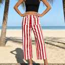 Tankaneo Womens Cropped Striped Jeans Casual High Waisted Stretchy Polka Dots Straight Leg Denim Pants with Pockets, 2, Red