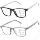 JO Progressive Multifocus Reading Glasses 2 Pack Reader with Metal Core Wire Acetate Frame for Near Workspace (Black/Grey, 3, x)