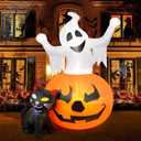 5 FT Halloween Inflatables Outdoor Spooky Pumpkin and Witch' s Black Cat Combo Inflatable Decor, Halloween Blow Up Yard Decorations Clearance with Build-in LED Lights, Halloween Outdoor Decorations