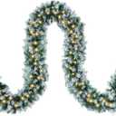 Christmas Garland with Light, 18 FT Chrismas Garland with 100 Lights and 520 Frosted Tips for Mantle, Staircase, Doorway, Indoor Outdoor Decorations