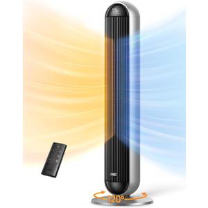 DREO Tower Fan and Heater Combo, 29.2ft/s Standing Fans for Bedroom, 17 Levels, 6 Modes, 120° Oscillation, 42 Inch, 12H Timer, 25dB Quiet, with Remote, for Office, Large Room, Grey