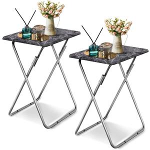 Garden 4 you Folding TV Tray Table,TV Dinner Table with Sturdy MDF Top,Eating Trays for Living Room with No Assembly Required, 2PCS (Black Marble)