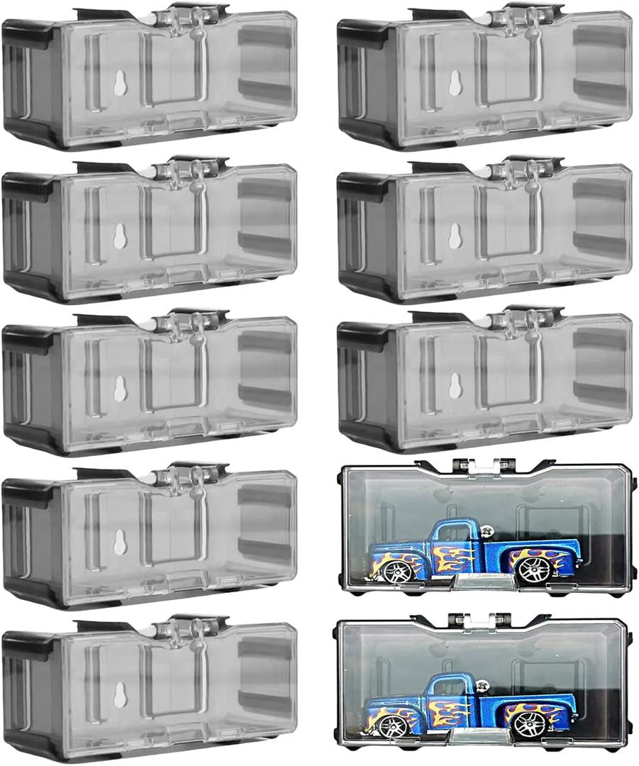 Model Car Display Case - Clear 1/64 Scale Toy Organizer, Dustproof Acrylic Storage Box | Stackable Racing Vehicle Model Storage Box, Secure Showcase for Miniature Race Cars, Collectible Diecast Displa (Black)