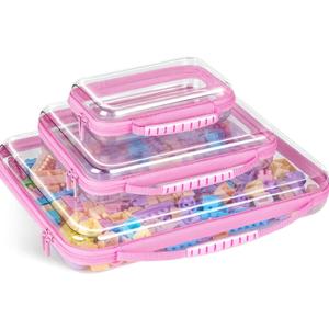 3 Pack Pink Extra Large Zippered Hard Shell Pouch,Clear Plastic Case,Hard Sided Case for Storage Bags,Portable Waterproof Diaper Bag Cosmetic Bag(3 Pcs-XL+L+S)