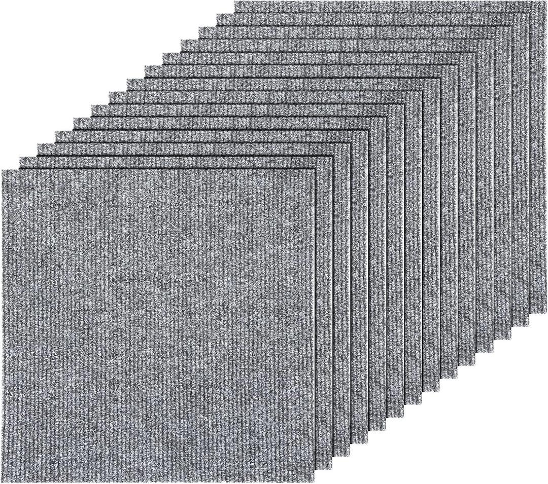 Carpet Tiles Peel and Stick 12x 12 Carpet Squares, 30PCS Self Adhesive Carpet Tiles 12x12 for Living Room, Bedroom and Gym(Light Gray)