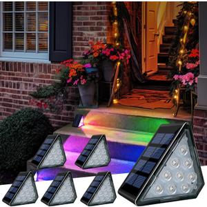 Solar Step Lights, Stair Fence Halloween Lights IP67 Outdoor Waterproof LED Deck Light for Garden Yard Patio, Porch, Front Door, Outside, Pathway, RGB 6 Pack