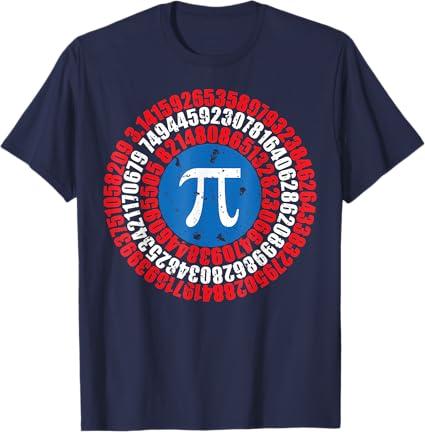 Captain Pi Superhero Shield Funny Math Pi Day T-Shirt (Small, Navy Blue)