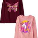 The Children's Place Girls' Unicorns,Sports,Butterflies Long Sleeve Graphic T-Shirts,2 Pack (Large)