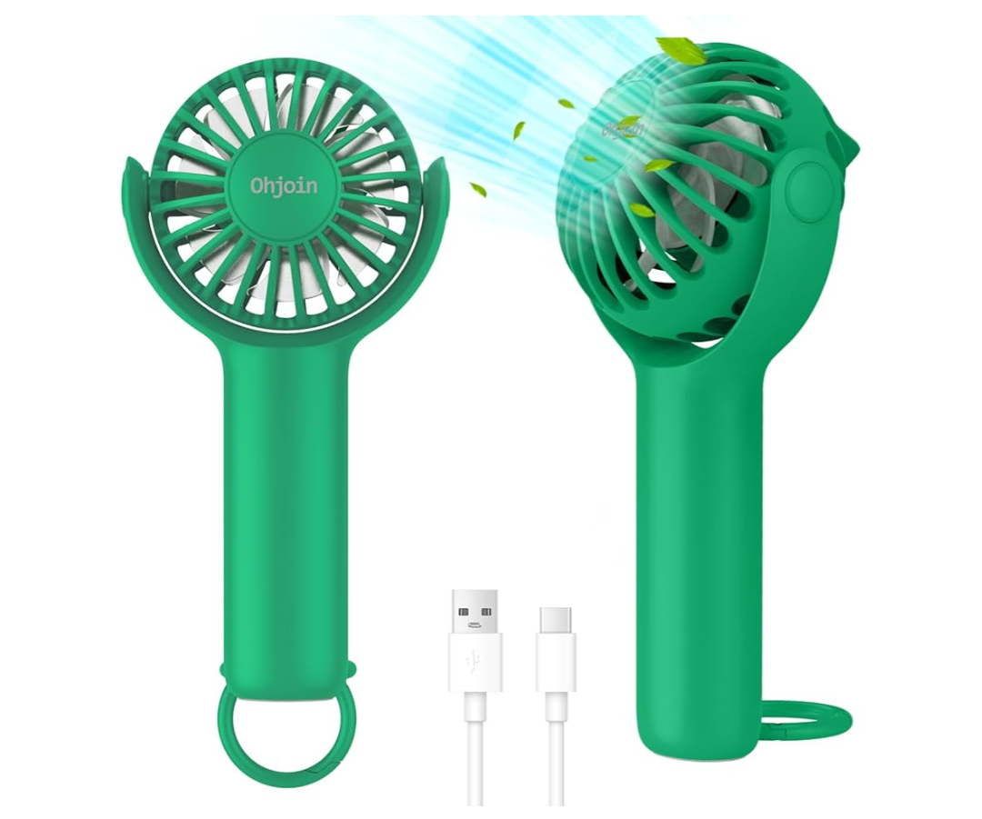 2 IN 1 Portable Mini Handheld Fan with Keychain Stand, Personal Powerful Cooling Fan, Small Battery Operated Table Fan, Quiet Hand Fan, USB Rechargeable, Birthday Gifts for Women Mom Green 2 Pack
