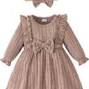 Mioglrie Baby Toddler Girls Dress Toddler Girls Long Ruffle Sleeve Dresses 12-18 Months Dresses Baby Girl Clothes Fall Winter Outfits Apricot Dress