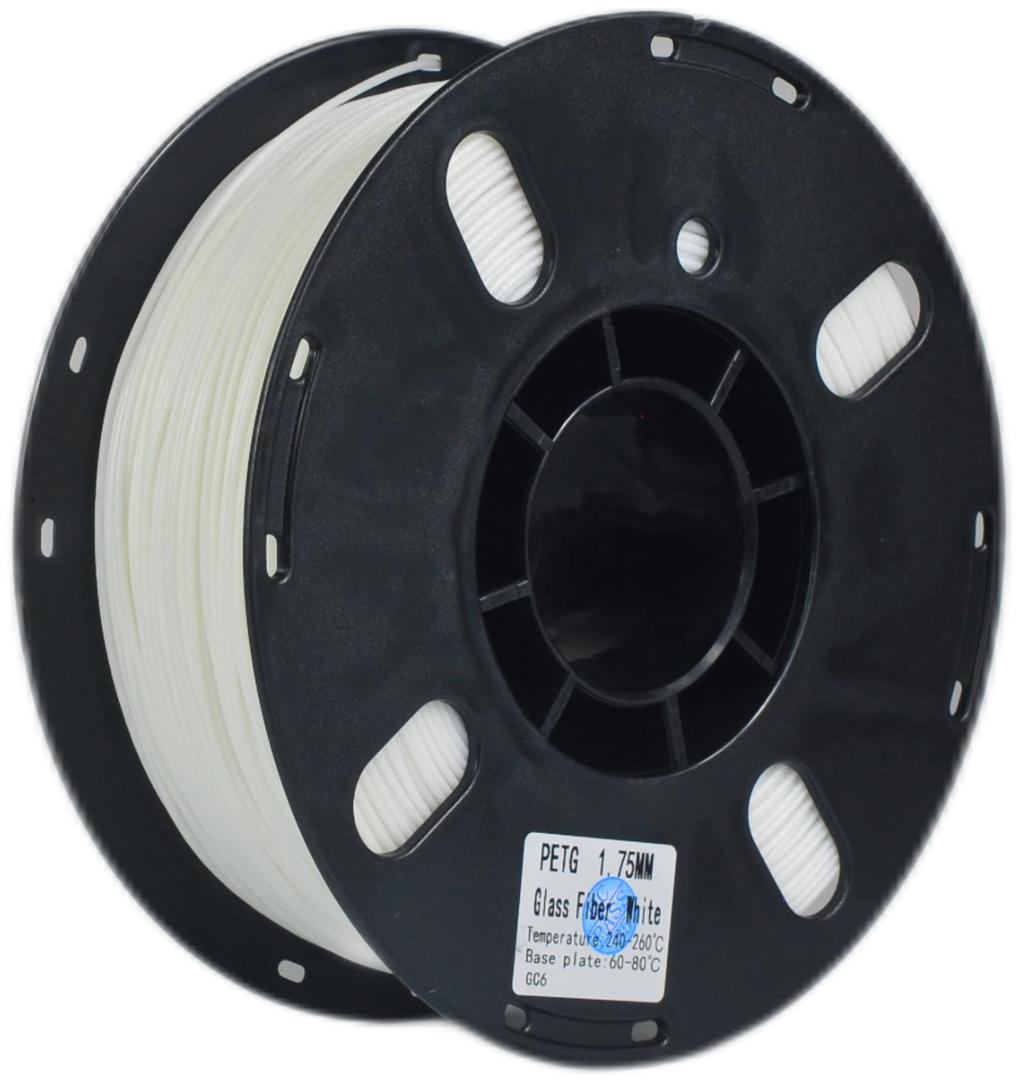 RANKI Glass Fiber Petg Filament 1.75mm 1KG, Outdoor Use Tough Glass Fiber PETG 3D Printer Filament, High Temperature Resistance, 1 KG Spool, (White)