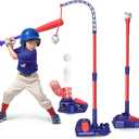 3-in-1 Kids Baseball Set for Ages 3-5/5-8, Batting Tee, Stand Tee, Pitching Machine with 6 Plastic Softballs & Bat, Adjustable Height, Indoor/Outdoor Backyard Sport Games Gifts for Boys & Girls, Blue
