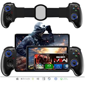 Mobile Cloud Gaming Controller for iPhone 16/15/14, iPad, Tablet, Android/PC/Switch/PS3/PS4 Gamepad Joystick with Turbo, Streaming on PS4/Xbox/PC, Hall Effect/Hall Trigger, 6-Axis Gyro Sensor Black