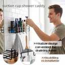 Shower Caddy Adhesive Wall Mounted, Rustproof Shower Organizer with 4 Hooks, Quick-Drain Shower Shelves, No Drilling Bathroom Organizers and Storage for Home Decor