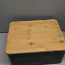 ZICOTO Beautiful Bread Box With Wooden Lid For Your Kitchen Countertop - Spacious Container Perfectly Stores Your Homemade Bread, English Muffins & Bagels - Quality Cutting Board Lid Keeps Loaf Fresh (Black)