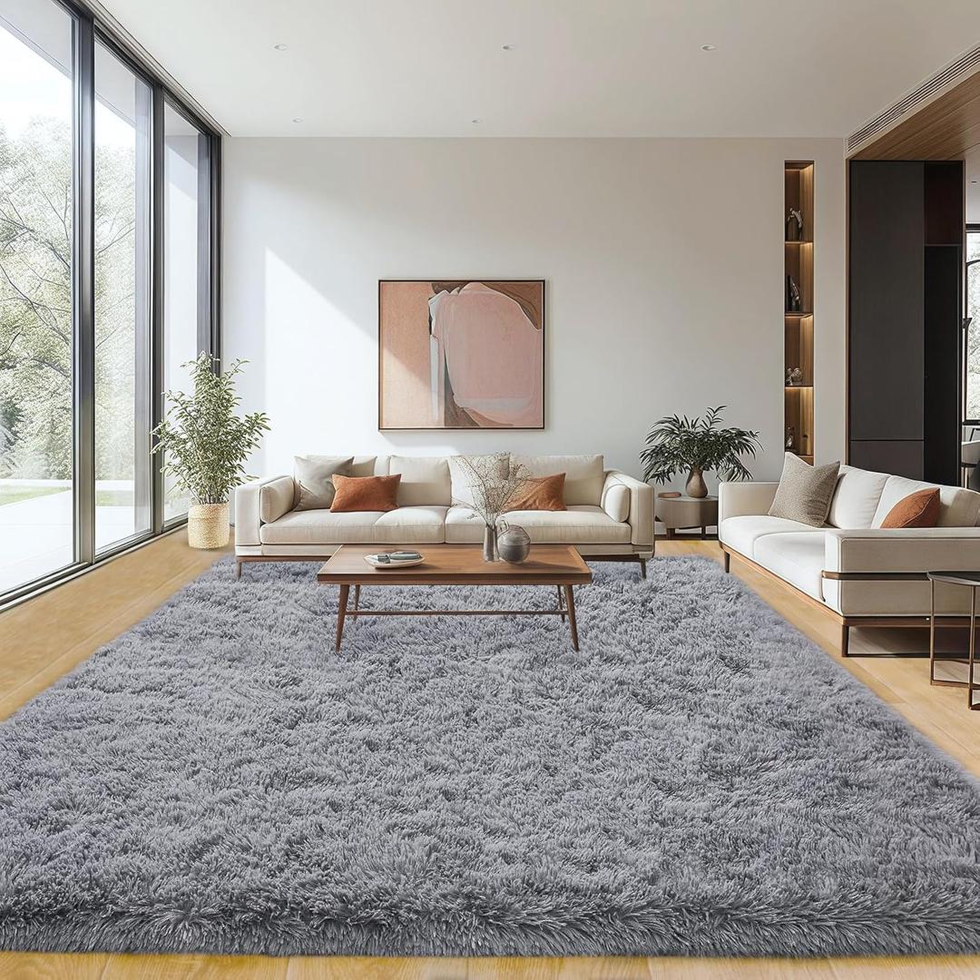 8x10 Area Rugs for Living Room Bedroom, Ultra Soft Fluffy Grey Large Rug Carpet for Bedroom, Upgrade Non-Slip Fuzzy Shag Plush Rugs for Nursery Boys Girls Kids Room Modern Indoor Home Decor
