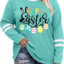 Plus Size Easter Shirts for Women Cute Bunny Rabbit Graphic Shirt Happy Easter Long Sleeve Tees Tops (Blue, XXXL)