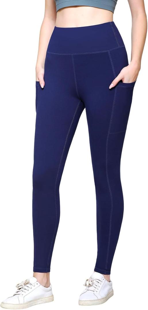 Leggings with Pockets for Women,High Waisted Tummy Control Soft Yoga Pants for Workout,Active,Running,Lounge Navy (Blue, XXL)