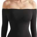 SUUKSESS Women Off the Shoulder Long Sleeve Bodysuit Double Lined Thong Bodysuit, Small