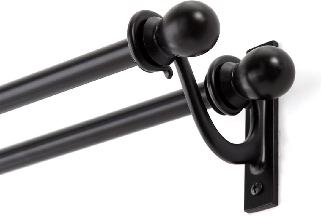 Kenney KN85000 Scroll Ball End Standard Decorative Window Double Curtain Rod, 28-48" Adjustable Length, Black Finish, 5/8" Diameter Steel Tubes