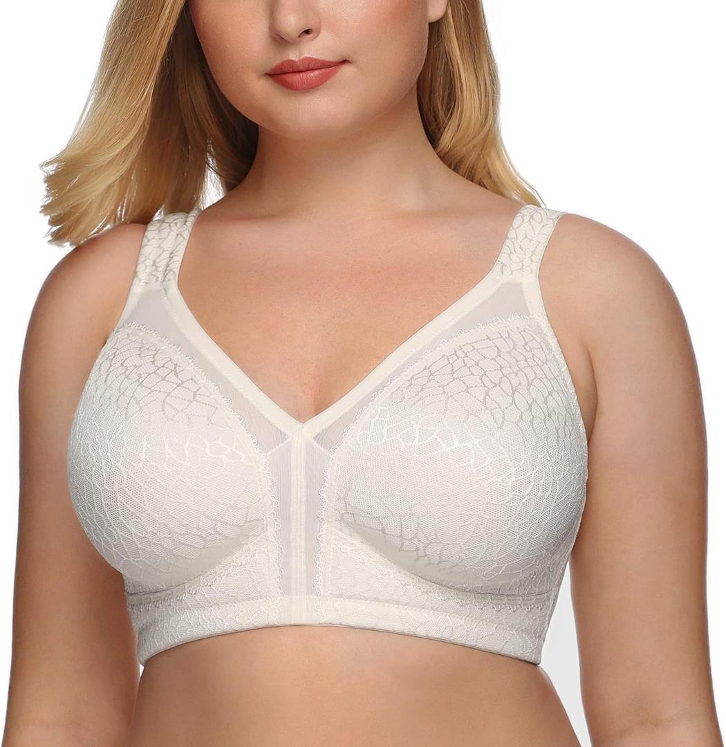 DotVol Women's Full Figure Minimizer Bras Comfort Large Busts Wirefree Non Padded Plus Size Bra (White)