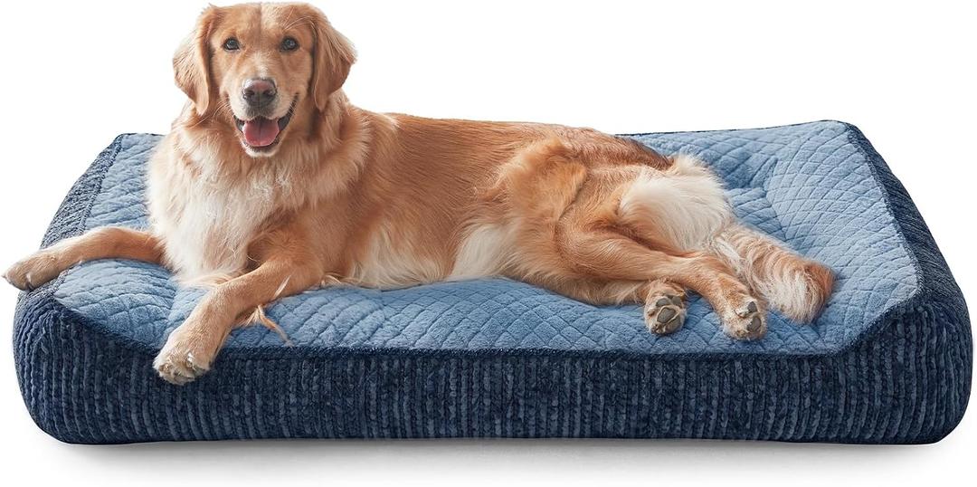 JOEJOY XL Orthopedic Dog Bed for Large Dogs Up to 80lbs - Extra Thick Foam Pet Bed Sofa with Bolster Sides, Large Sized Dog Bed with Removable Washable Cover, Non-Slip Bottom, Blue (42"x30")