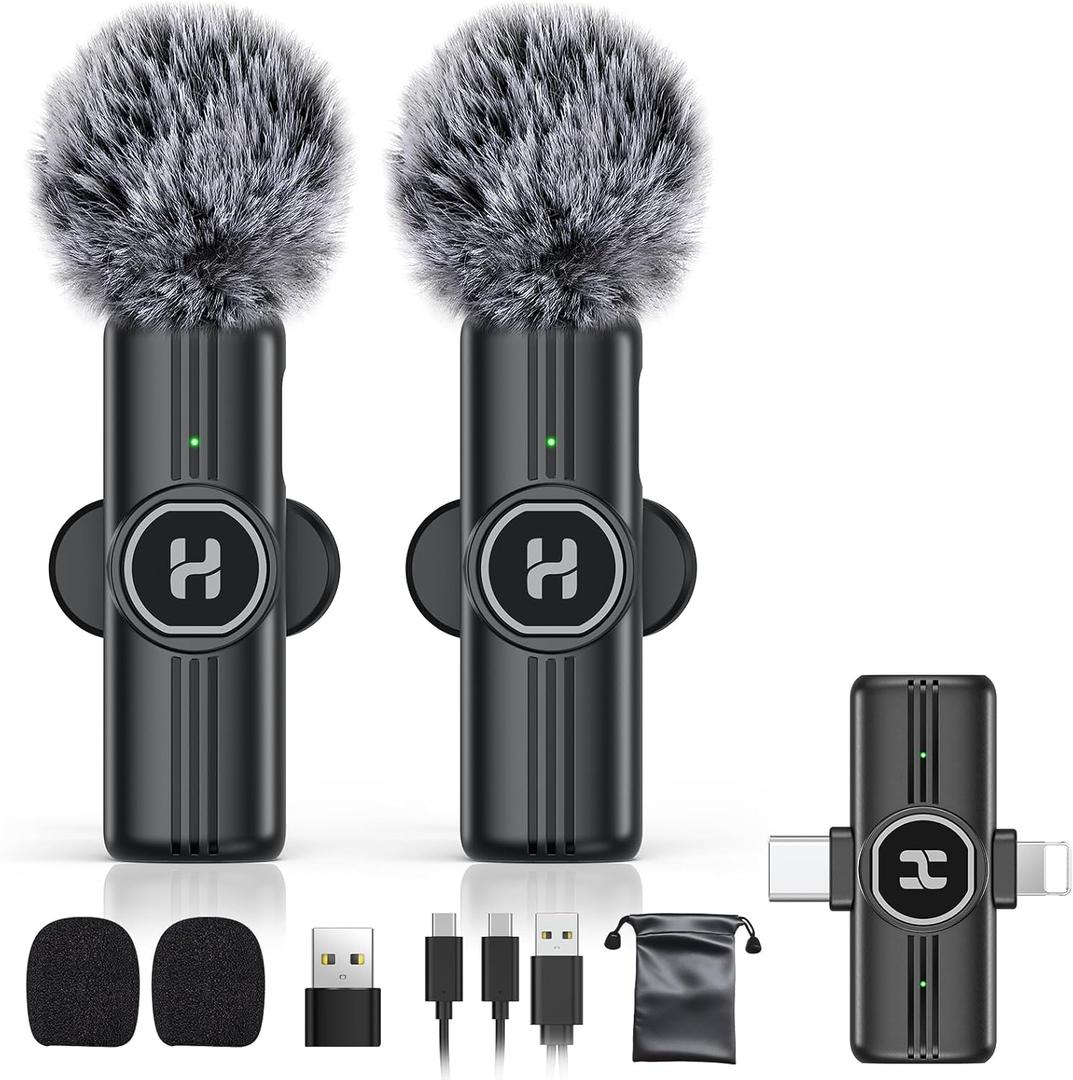 Mini Wireless Lavalier Microphone for iPhone, iPad, Android Phone - Noise Reduction Lapel USB C Bluetooth Mic for Recording, Clip on Omni Lav Mic for Video Recording, Tiktok, YouTube, Vlog