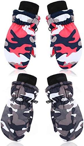 SATINIOR 2 Pairs Winter Snow Mittens Kids Toddlers Waterproof Warm Ski Gloves for Boys Girls Children Toddlers Baby (2 Pair, 1-3 Years, Rose Red, Gray)