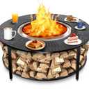 48.5 Inch Universal Fire Pit Surround Tabletop for Solo Stove Yukon & Tiki 27.5, Outdoor Patio Stand with Firewood Storage Shelf, Heavy Duty Steel, 200LB Capacity