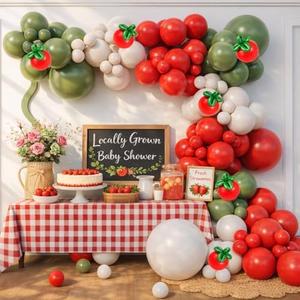 Beaumode Green Red Tomato Balloon Arch Garland Kit for That's Amore Farmer's Market Locally Grown Bridal Shower Italy Ciao Baby Slice of Pizza Birthday Party Decoration (Green Red)