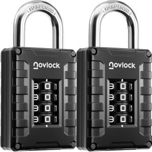 Novlock Locker Lock for Gym, School, Home & Work | 4-Digit Combination Padlock | 2-Pack, Black/Silver