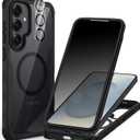 CENHUFO Magnetic Privacy for Samsung Galaxy S25 Case, Full Body Phone Case with Built-in 9H Tempered Glass Privacy Screen Protector and Camera Lens Cover, Shockproof Protective Clear Bumper -Black