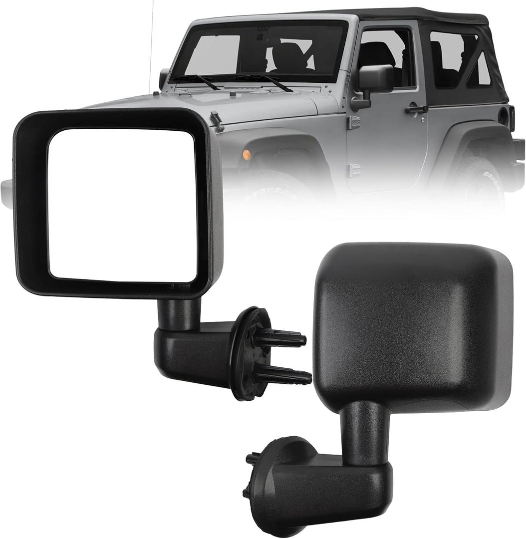 Dasbecan Driver Side Mirror Compatible with 2007-2018 Jeep Wrangler JK Left Side Door Mirrors Manual Folding No-Disturtion Glass Replaces#CH1320271 68081251AA 55078131AG Textured Black Cover