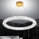 Modern Gold Ring Chandelier Dimmable LED 31.5" Round Crystal Pendant Light Ceiling Fixtures for Dining Room Living Room