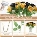 72 Pcs Artificial Roses Gold, Black Fake Silk Roses Realistic Roses Faux Flower Indoor Wedding Home Decor, Birthday Decorations