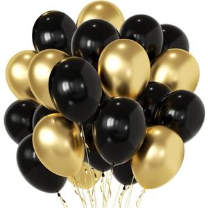 Black and Gold Party Balloons, Black Gold Latex Balloons 50pcs 12 Inch Metallic Gold and Black Balloon for Graduation Birthday Weddings New Year Anniversary Retirement Party Decorations
