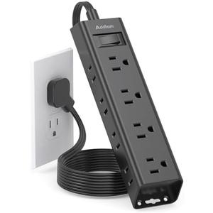 Extension Cord Flat Wall Plug - Surge Protector Power Strip with 12 Outlets, 5ft, Outlet Extender with Multiple Outlets, Wall Mount, Desk Charging Station for Home Office Dorm Room Essentials, Black