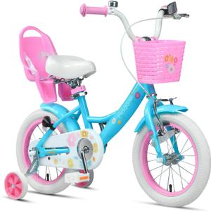 Glerc Maggie Girls Bike, 14 Inch Kids Bike for 2-13 Years Old Children, Princess Style Kids Bicycle with Doll-Seat & Basket & Training Wheels, Multiple Colors, 14 Inch