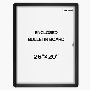 INNOVART Enclosed Bulletin Board 26x20, Weatherproof Dry Erase Board w/Black Aluminum Frame, Outdoor Enclosed Whiteboard Wall Display Case w/Swing-Open Door, Information Cabinet for School, Office