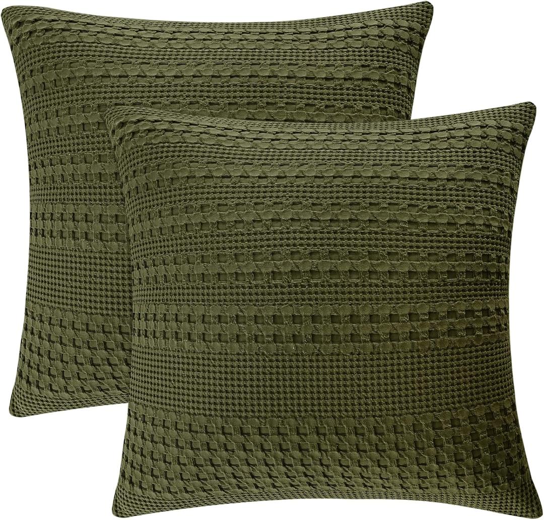 PHF 100% Cotton Waffle Weave Euro Sham Covers, 2 Pack 26" x 26" Bed Pillow Covers for Elegant Home Decor, No Filling, Luxury Aesthetic Soft Euro Pillow Cases for Bed, Capulet Olive (26" x 26" (Pack of 2))