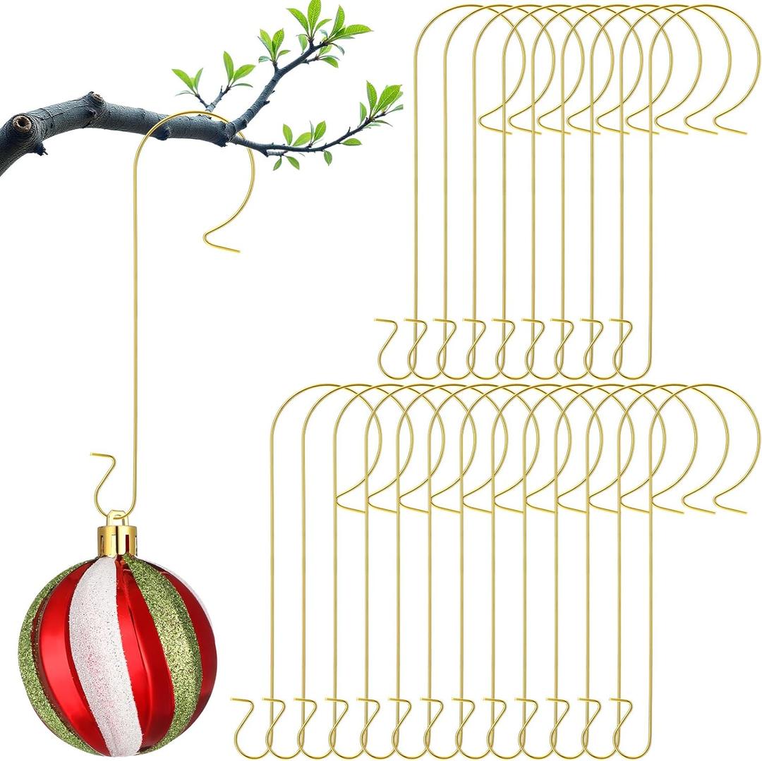 LEIFIDE 30 Pcs 9.5'' Large Christmas Ornament Hanger Hooks Outdoor Metal Wire Christmas Tree Hooks S Shaped Hangers for Tree Hanging Decoration Balls Party Supplies(Gold)