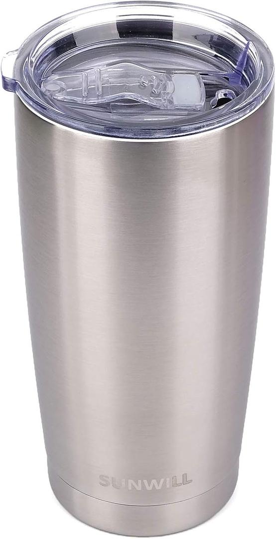 SUNWILL Travel Coffee Tumbler 20 oz, Stainless Steel Mug with Lid, Insulated Cup for Water, Tea, Hot and Cold Drinks, Silver
