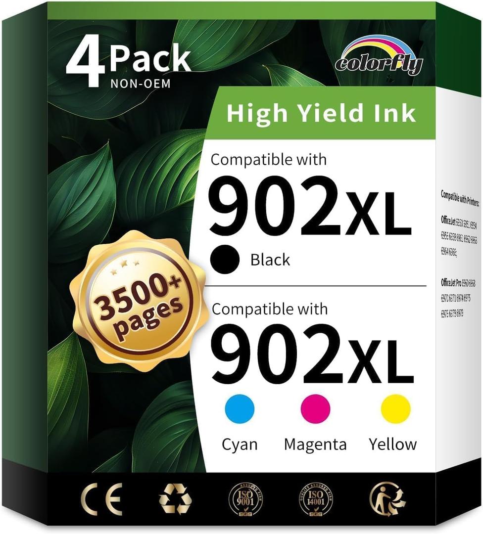 902XL Ink Cartridges Combo Pack Replacement for HP902XL (4-Pack, B/C/M/Y), Color: Black, Cyan, Magenta, Yellow, Size: XL