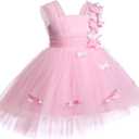 Toddler Baby Flower Girls Sequins Bowknot High Low Tutu Dress Petal Lace Princess Pageant Wedding Birthday Party Formal Gown (12-18 Months, Pink Butterfly)