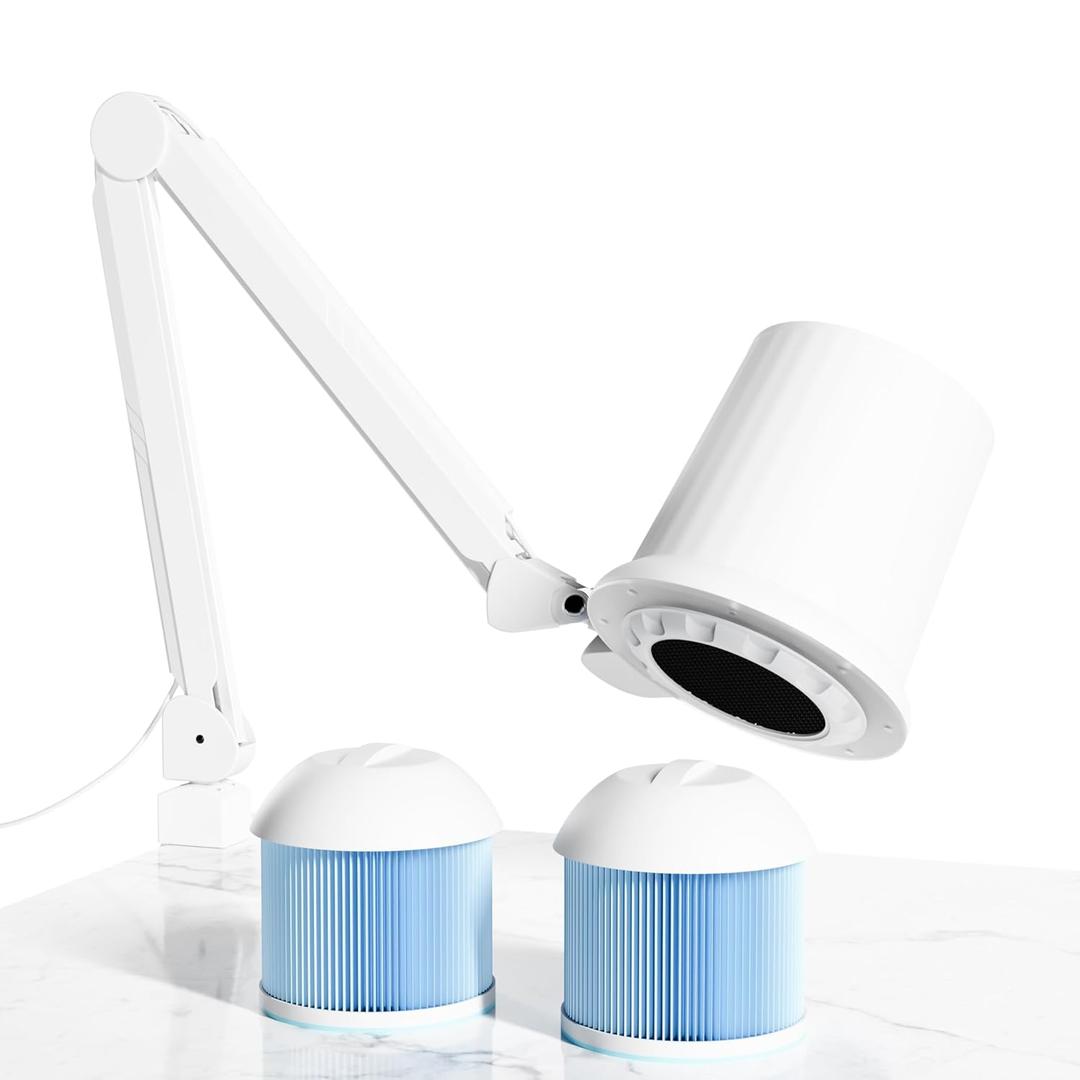 80W Industrial Nail Dust Collector, Adjustable 5000Pa Suction&3000lm Light,Comes With Two Replacement Filter And Universal Table Mount clamp, Low Noise Vacuum Fan for Polishing &Salon. (3000PA)