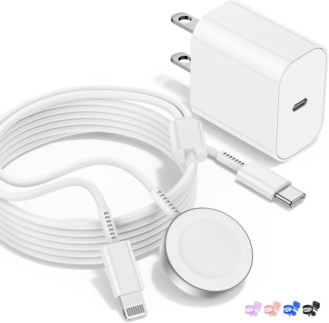 for Apple Watch Charger,2 in 1 USB C Charger for iPhoneiWatch,Magnetic iWatch Fast Charging Cable 6ft with 20W Charging Block for Apple Watch Series Ultra 9 8 7 6 5 4 3 SEiPhone 14 13-White