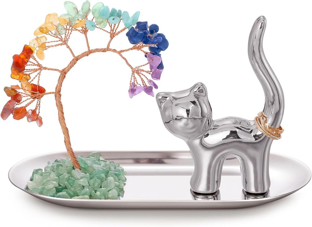 INNOLITES Cat Lover Gifts for Women - Cat Ring Holder Ring Dish - Jewelry Dish Trinket Tray - Cat Themed Gifts for Cat Mom, Woman Birthday Christmas Valentines Mothers Day Gift for Her, Friend, Wife