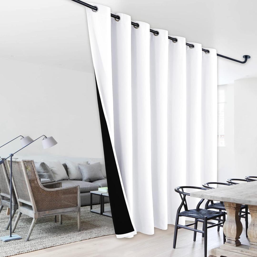 NICETOWN Sound Reducing Room Divider Curtain, Privacy Assured, Full Shading Curtain for Patio Door, Super Heavy-Duty Thermal Backing Sliding Door Drape (White, 1 Panel, 100 inches W x 108 inches L)